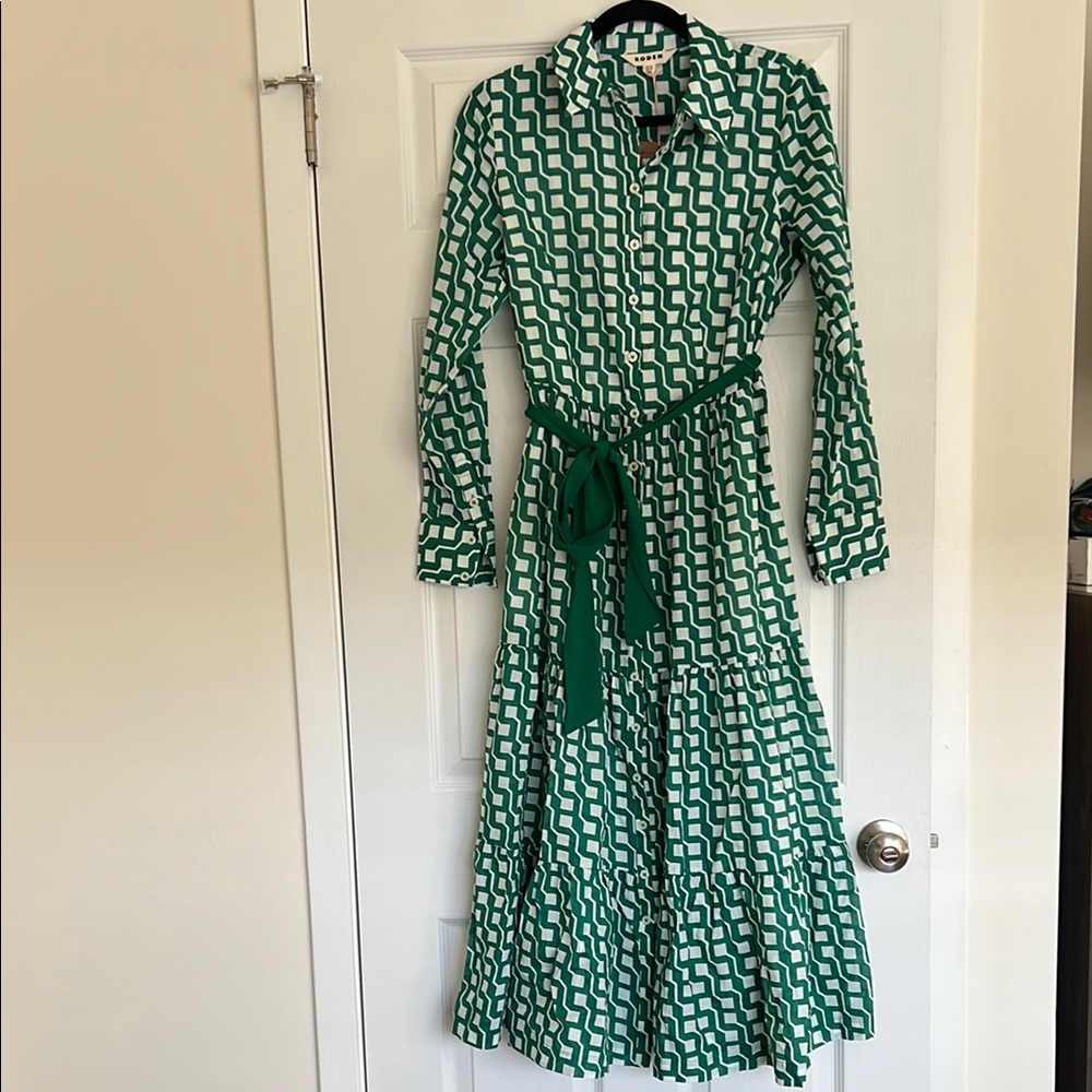 Boden NWT Green Patterned Shirt Dress US size 6R